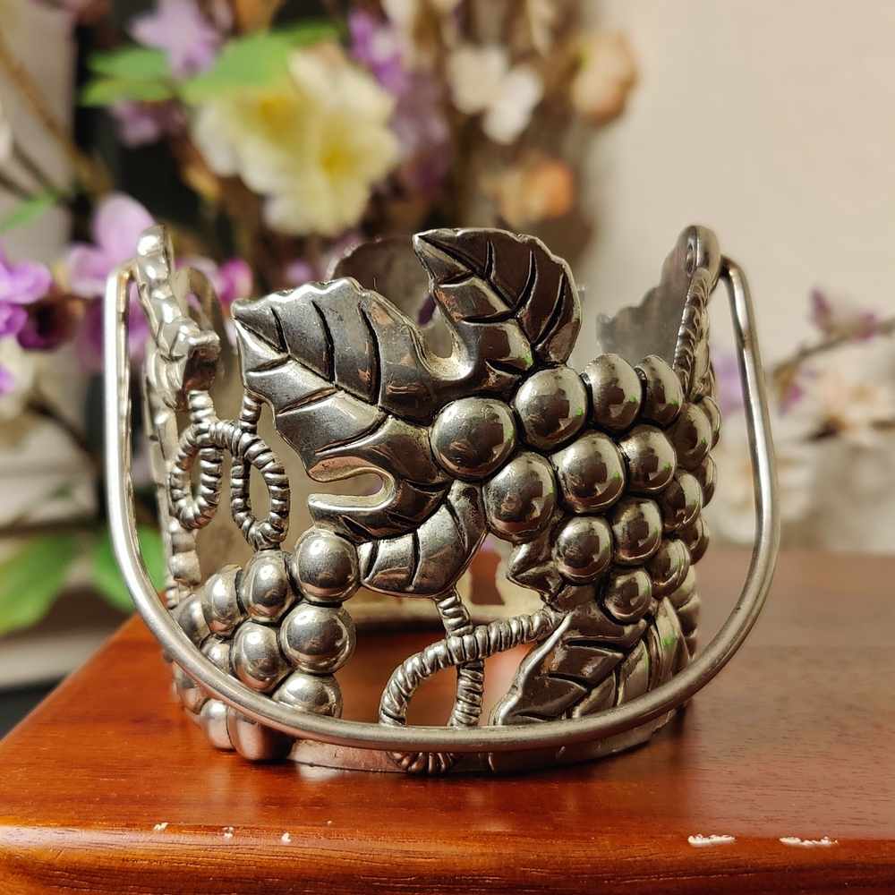 Silver Grape Motif Decorative Basket | Cottagecore Decor